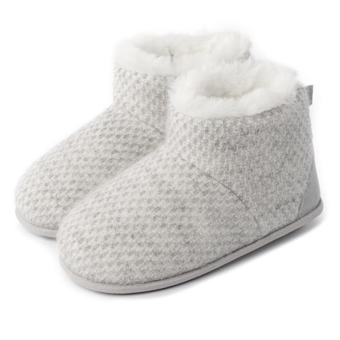 Isotoner® Ladies Sparkle Knit Boot Slippers Light Grey Extra Image 1